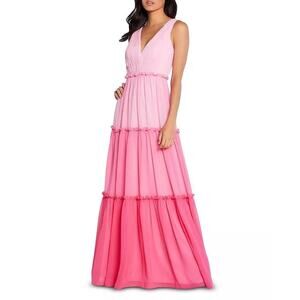 Pink Ombre Tiered V-Neck Maxi Dress - Elegant Women's Dress